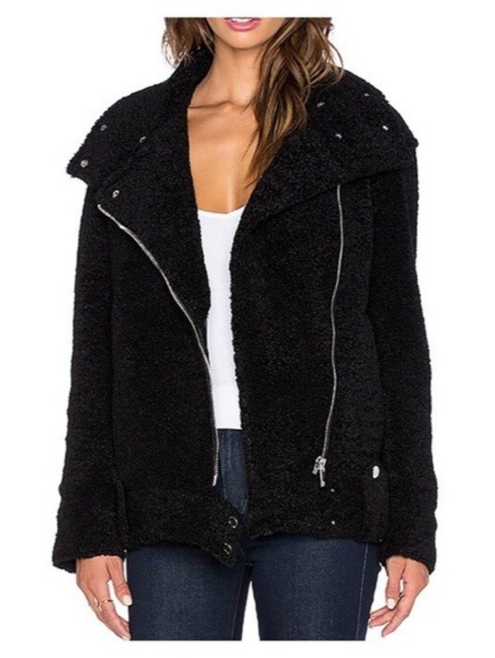Blank NYC Black Bear Teddy Moto Jacket Size XS